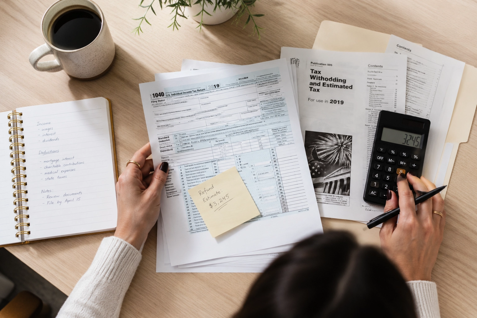 Calculator and financial statements used to check property management fees and markups