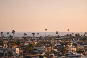 Newport Coast hillside neighborhood of gated luxury homes overlooking the ocean