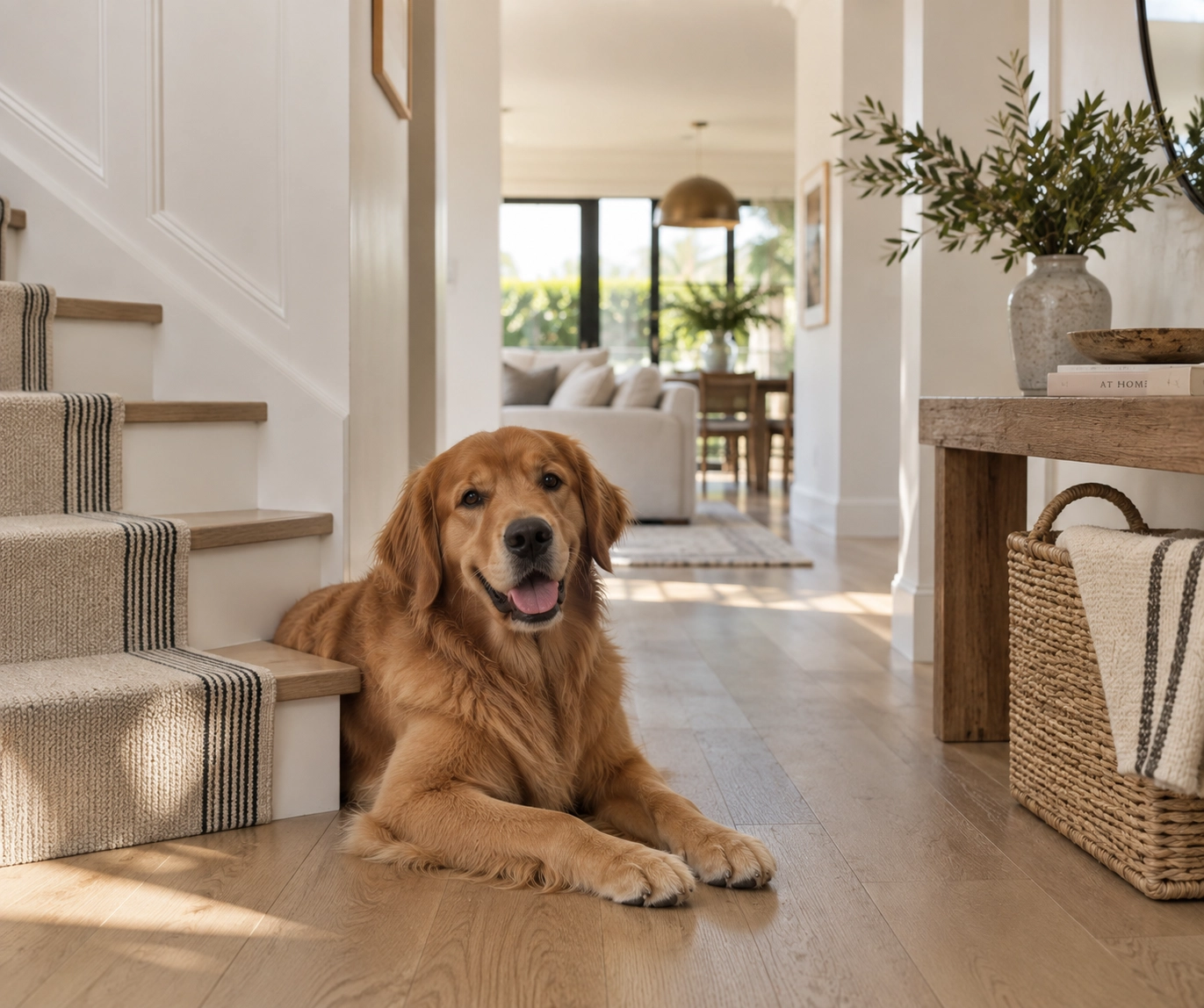 Rental home interior with flooring and finishes to consider when allowing pets